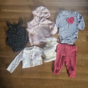Girl's Size 3 Months Bundle of Qty 6, Jacket, Tops, Pants, Sweater, Booties